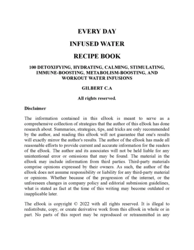 Gilbert C A Every Day Infused Water Recipe Book 2022