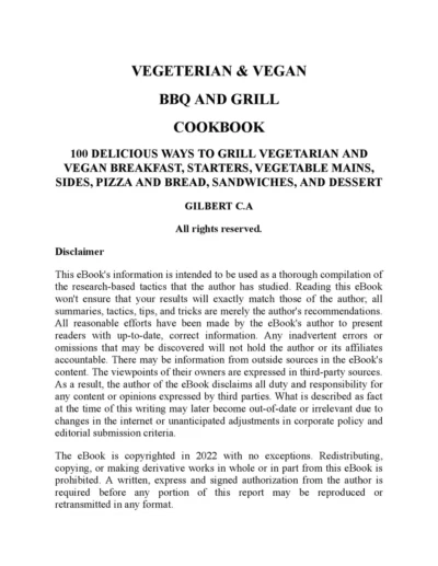 Gilbert C A Vegeterian Vegan Bbq And Grill Cookbook 2022
